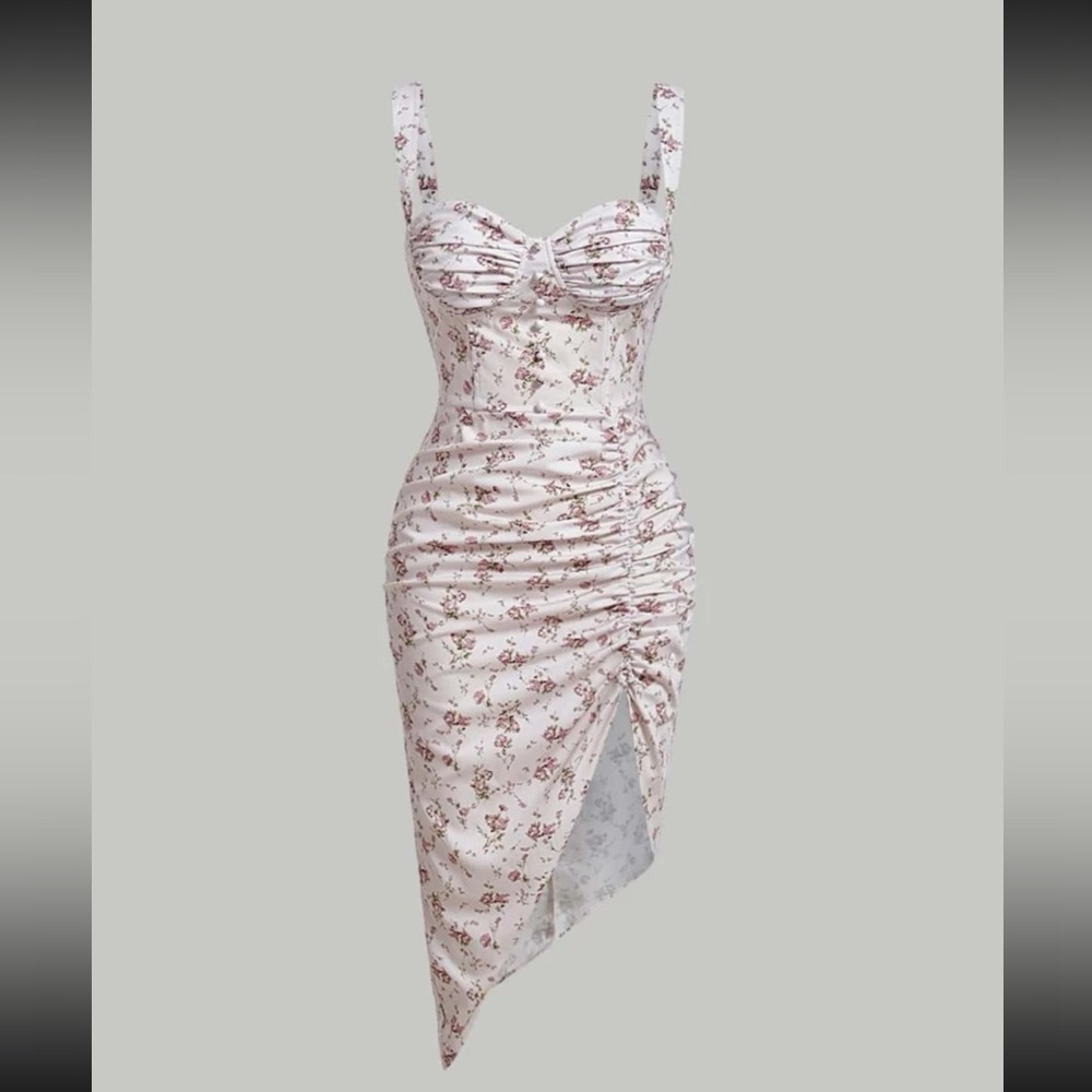 Shein floral print ruched asymmetrical cami dress